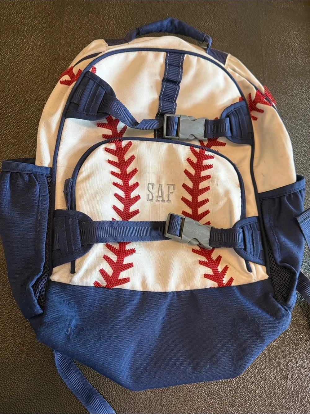 Pottery Barn Kids Mackenzie 3-D Navy & Cream Baseball Stitch Backpack